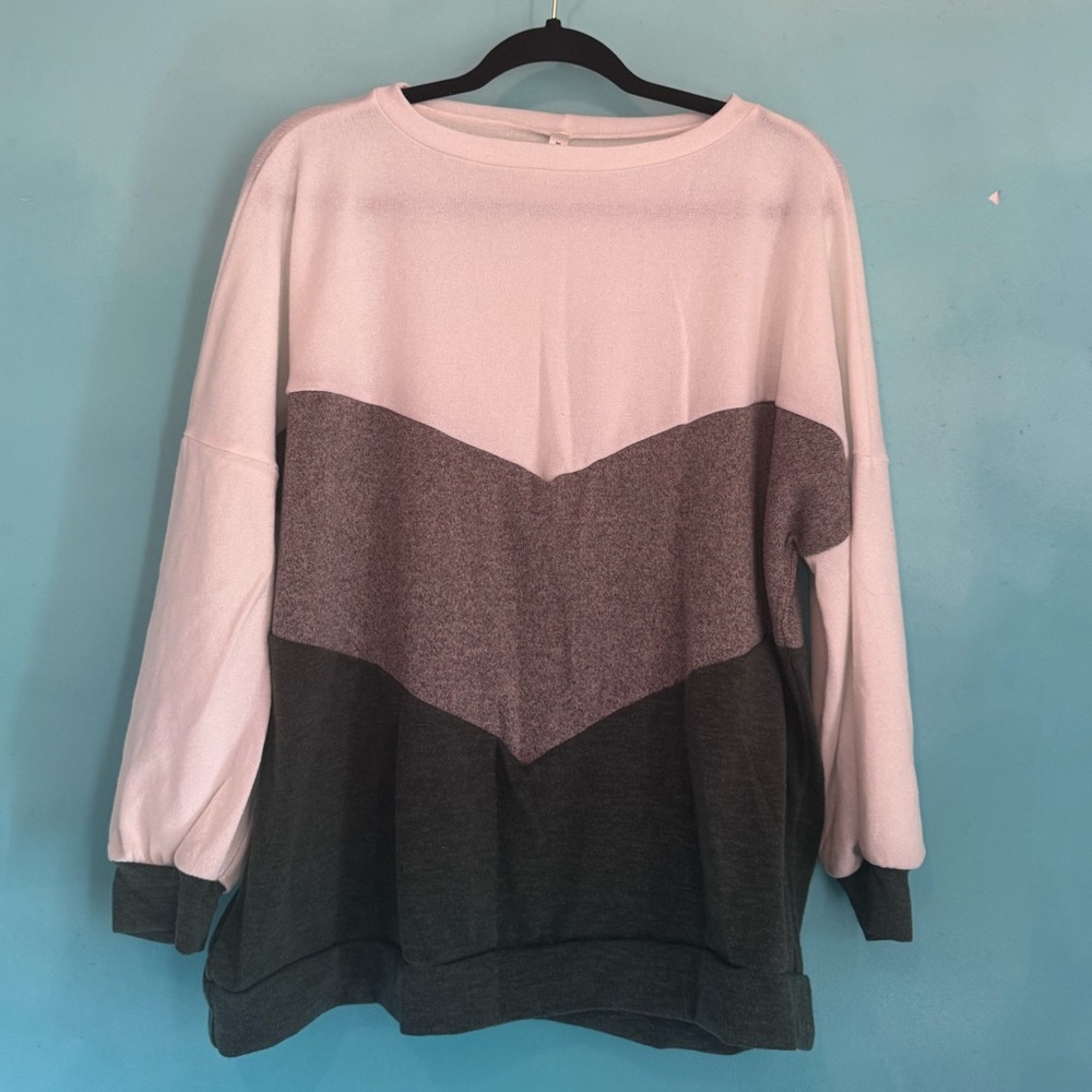 Emerald Forest Green, Gray-Green and Bone White Knit Sweater